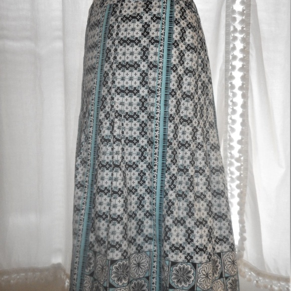 Ann Taylor Loft Blue Print Cotton A-Line Skirt 2 - Picture 2 of 5